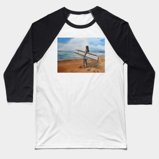 Girl with Surfboard at the Beach Baseball T-Shirt